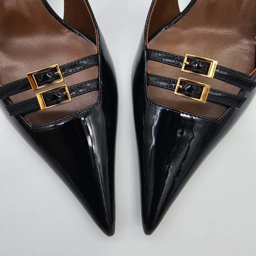 Giuseppe Zanotti Raquel 50 Slim Womens 37 US 7 Black Patent Leather Buckle Heels